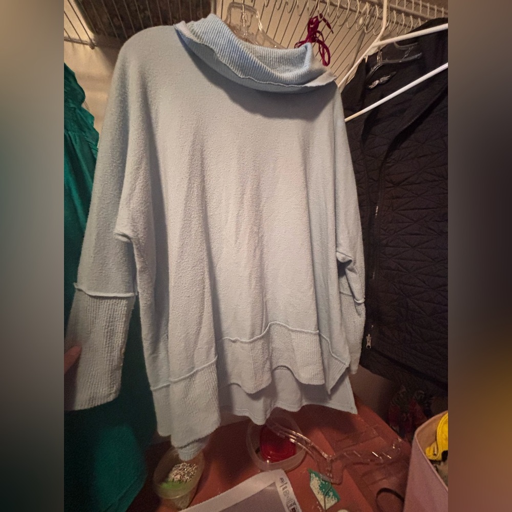 Blue Cowl Neck Sweater for Cozy Comfort